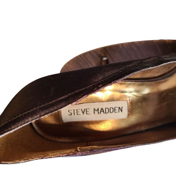 STEVE MADDEN Shoes Chocolate Bronze Satin 4" Peep Toe Heels sz 8.5M - Picture 5 of 13